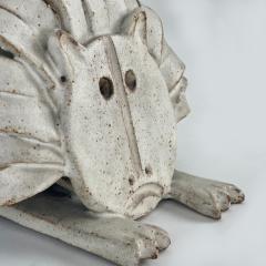 Bruno Gambone Late 20th Century Matt White Stoneware Crouched Lion Sculpture by Bruno Gambone - 2537151