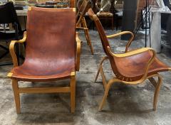 Bruno Mathsson Pair of Bruno Mathsson Eva Chairs in Cognac Original Leather Sweden 1970s - 2969640