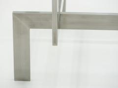 Brushed steel Paul Legeard square coffee table 1970s - 1081983