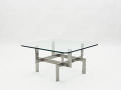 Brushed steel Paul Legeard square coffee table 1970s - 1081984