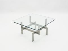 Brushed steel Paul Legeard square coffee table 1970s - 1081986