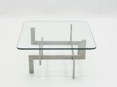 Brushed steel Paul Legeard square coffee table 1970s - 1081989