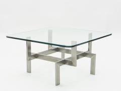 Brushed steel Paul Legeard square coffee table 1970s - 1081990