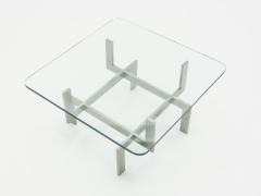 Brushed steel Paul Legeard square coffee table 1970s - 1081992