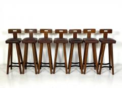 Brutalist Bar Stool Wood and Leather 1970s 7 available - 4514512