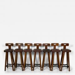Brutalist Bar Stool Wood and Leather 1970s 7 available - 4514513