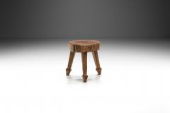 Brutalist Carved Oak Stool Belgium 1950s - 3412948