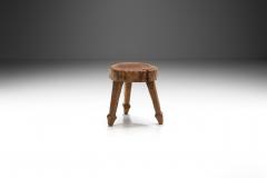 Brutalist Carved Oak Stool Belgium 1950s - 3412950