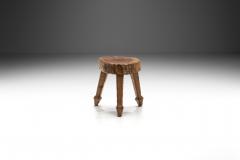 Brutalist Carved Oak Stool Belgium 1950s - 3412952