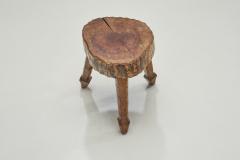 Brutalist Carved Oak Stool Belgium 1950s - 3412953