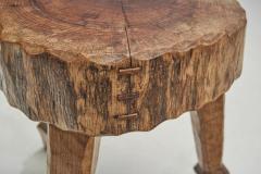 Brutalist Carved Oak Stool Belgium 1950s - 3412957