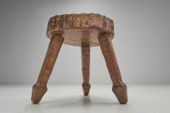 Brutalist Carved Oak Stool Belgium 1950s - 3412958
