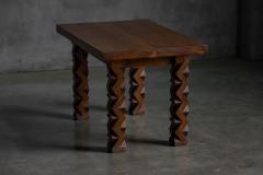 Brutalist Carved Wood Console Table France 1960s - 4586636