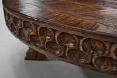 Brutalist Carved Wooden Coffee Table Europe Mid 20th Century - 4294512