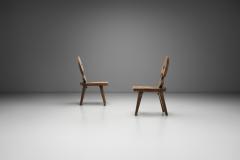 Brutalist Carved Wooden Fireplace Chairs Spain ca 1960s - 4301503