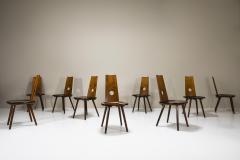 Brutalist Dining Chairs in Solid Cherry Wood Set of 9 France 1960s - 3863045