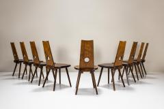 Brutalist Dining Chairs in Solid Cherry Wood Set of 9 France 1960s - 3863048