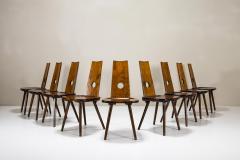 Brutalist Dining Chairs in Solid Cherry Wood Set of 9 France 1960s - 3863056