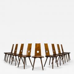 Brutalist Dining Chairs in Solid Cherry Wood Set of 9 France 1960s - 3866002