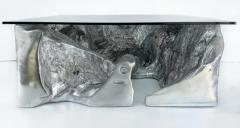 Brutalist Fiberglass Resin Coffee Cocktail Table with Glass Top Silvered - 3918716