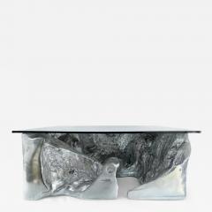 Brutalist Fiberglass Resin Coffee Cocktail Table with Glass Top Silvered - 3922906