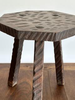 Brutalist French Gauge Carved Stool - 4196242