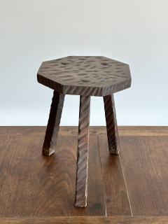 Brutalist French Gauge Carved Stool - 4196243