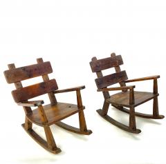 Brutalist French rarest raw pine pair of rocking chairs - 1950765