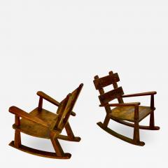 Brutalist French rarest raw pine pair of rocking chairs - 1953272