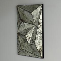 Brutalist Geometric Wall Mirror Distressed Beveled Glass Wood 21st C  - 4051917