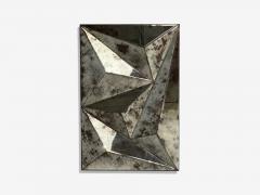 Brutalist Geometric Wall Mirror Distressed Beveled Glass Wood 21st C  - 4529559