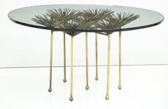Brutalist Gilt Floral Table with Glass Top in the Manner of Seandel or Jere - 548581