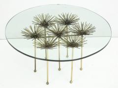 Brutalist Gilt Floral Table with Glass Top in the Manner of Seandel or Jere - 548585