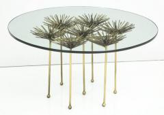 Brutalist Gilt Floral Table with Glass Top in the Manner of Seandel or Jere - 548586