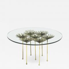 Brutalist Gilt Floral Table with Glass Top in the Manner of Seandel or Jere - 549241