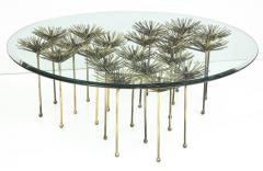Brutalist Gilt Floral Table with Glass Top in the Manner of Seandel or Jere - 1146227