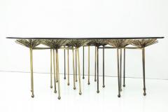 Brutalist Gilt Floral Table with Glass Top in the Manner of Seandel or Jere - 1146229