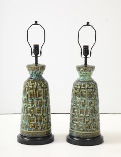 Brutalist Green Blue Glazed Ceramic Lamps - 4292231