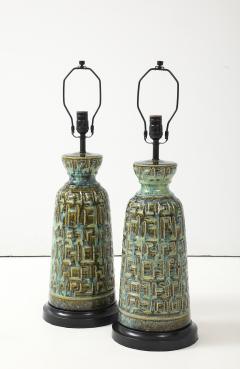 Brutalist Green Blue Glazed Ceramic Lamps - 4292232
