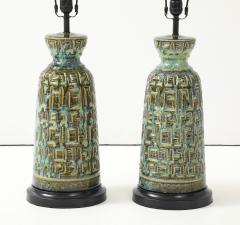 Brutalist Green Blue Glazed Ceramic Lamps - 4292233