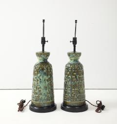 Brutalist Green Blue Glazed Ceramic Lamps - 4292234