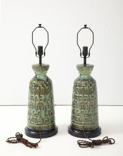 Brutalist Green Blue Glazed Ceramic Lamps - 4292235