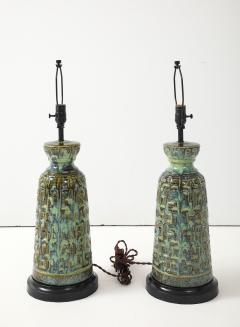 Brutalist Green Blue Glazed Ceramic Lamps - 4292236
