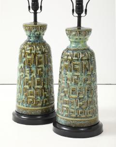 Brutalist Green Blue Glazed Ceramic Lamps - 4292237