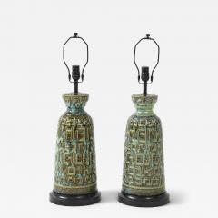 Brutalist Green Blue Glazed Ceramic Lamps - 4297131