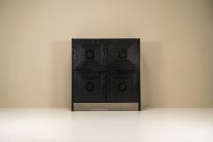 Brutalist Highboard In Stained Oak And Brushed Steel Belgium 1970s - 3168413