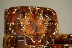 Brutalist Lounge Chair and Ottoman in Solid Oak and Velvet 1960s - 4395660