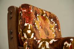 Brutalist Lounge Chair and Ottoman in Solid Oak and Velvet 1960s - 4395661