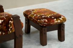 Brutalist Lounge Chair in Solid Oak and Velvet 1960s - 4396178