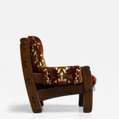 Brutalist Lounge Chair in Solid Oak and Velvet 1960s - 4402844